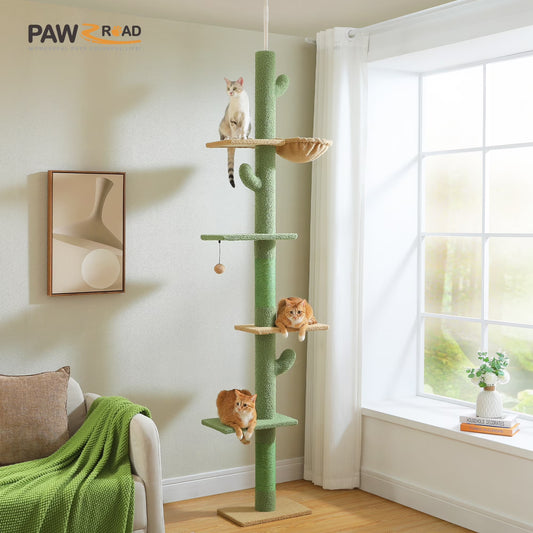 Tall Cat Tree Cactus Floor to Ceiling Cat Tower 95-108" Sisal Scratching Post for Indoor Cats